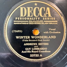WINTER WONDERLAND CHRISTMAS ISLAND 78 10" RECORD ANDREWS SISTERS GUY LOMBARDO !!