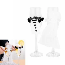 1Set Bride and Groom Wine Glasses Covers Wine Bottle Dress-Up Weddings Gift