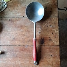 Vintage Aluminium and Wood Ladle Made in Great Britain Red Painted Handle