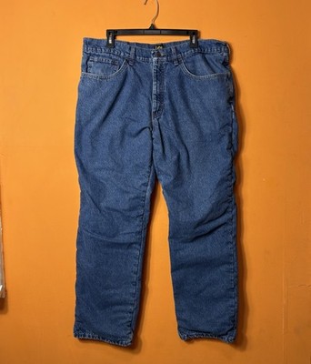 Lee Brown Fleece Lining outdoor hunting workwear rugged vintage blue denim jeans