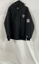 Vintage 90s Starter NFL Raiders Black Puffy Hooded Jacket Embroidered Sz XL