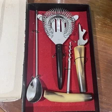 Vintage Mid Century Modern Mixology Bar Tools Set Resin Chrome 4 Piece