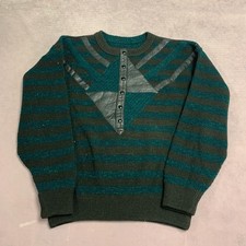 Vintage Abstract Knitted Jumper Patterned Grandad Knit Sweater Men's L