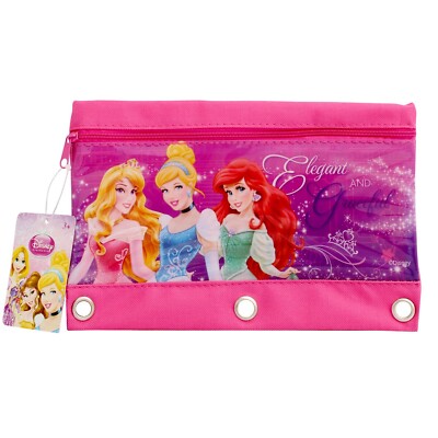 Disney Princess Pencil Pouch School 3 Ring Zipper Holder Case Ariel Cindi Aurora