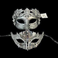 Couple Roman  Luxury 2X Masquerade Mask Halloween Party Mask Silver 