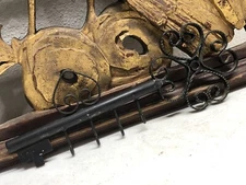 Vintage Black Wall Mounted Metal 10” Key Holder - Rack 4 Hooks Made In Spain