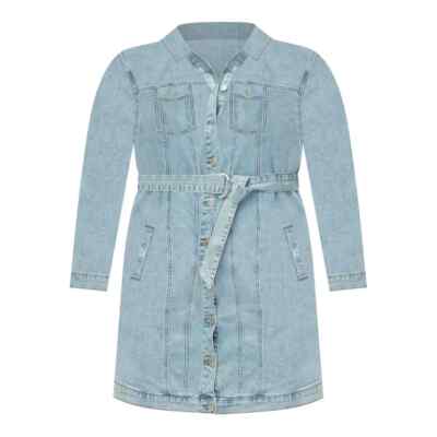 plus size denim jacket dress ELOQUII Elements Women's Plus Size Belted Denim Dress