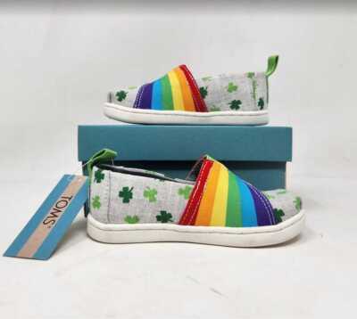 New girls Tiny Toms Patrick's Day Irish rainbow Lucky Cloves print  shoes