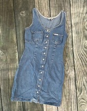 Vintage Guess Jeans Denim Jean Dress SZ 5 Juniors Snap Sleeveless Pockets Short
