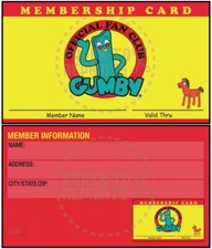 GUMBY FAN CLUB MEMBERSHIP CARD - VINTAGE REPRINT