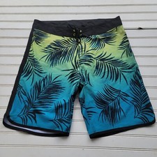 Burnside Swim Trunks Board Shorts Mens 34 Back Pocket No Linear Palm Blue Tree  s
