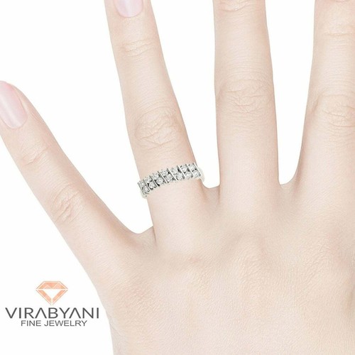 0.34 ct G-VS1 Diamond Anniversary Ring Double Row Bar Set Band 14K White Gold - Picture 3 of 5