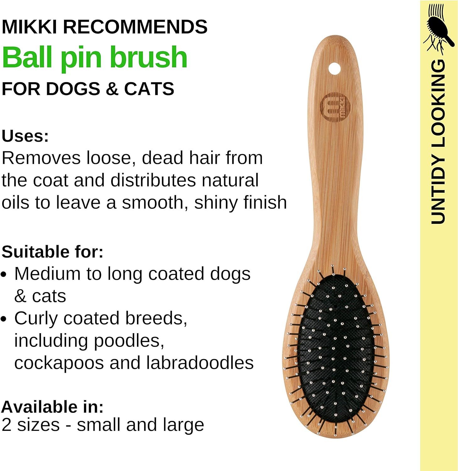 Mikki Bamboo Ball Pin Brush, for Grooming Dog, Cat, Puppy with Medium