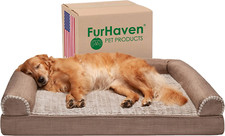 Furhaven XL Orthopedic Dog Bed Luxe Faux Fur  Performance Linen Sofa-Style W/ R
