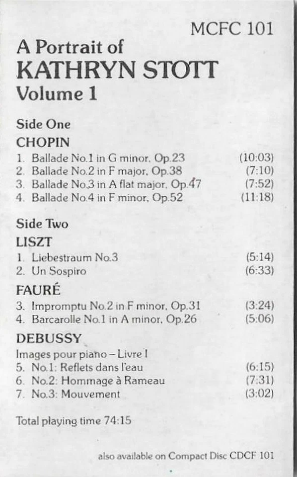 KATHRYN STOTT A PORTRAIT VOL.1 CASSETTE ALBUM CLASSICAL Compilation - Image 3 of 4