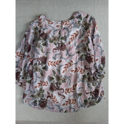 Democracy Women Large Flare Lined Floral Art Top Blouse Rayon Spandex Lining