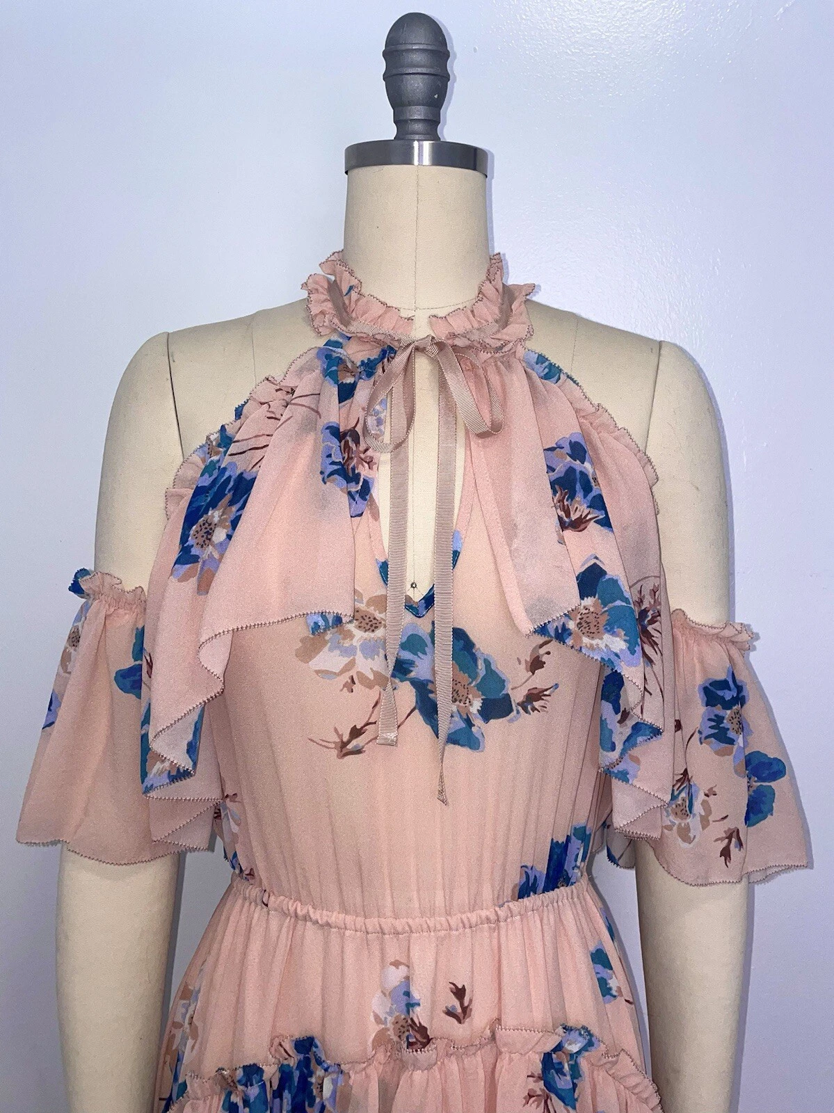 VALENTINO Abito Ulla Johnson Valentine seta floreale tg 4 rosa hi basso freddo spalle scoperte