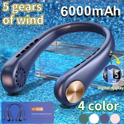 MARKENLOS 6000mAh Tragbar Nackenventilator 360° Hals Ventilator USB Fan Halsventilator DE