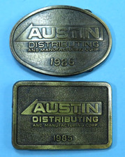  2 Vintage AUSTIN Distributing  Manufacturing Metal Belt Buckles 1985  1986