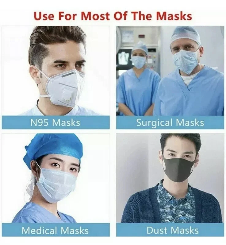 Máscara facial 20 piezas protector de oreja/gancho extensión correa/clip + 50 piezas máscara facial negra Foto 3 de 4