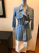 New Kendall & Kylie Denim Light Blue White Belted Jacket Cardigan Coat Size S