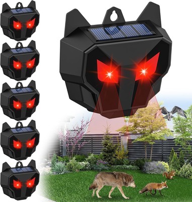 6 Pack Solar Animal Repeller Outdoor, Animal Deterrent Devices with Red Lights, 