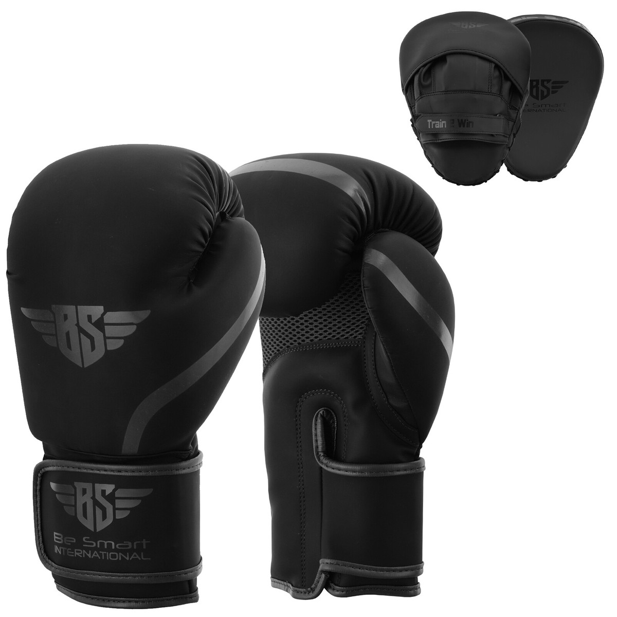 Leather Boxing Gloves And Focus Pads Set Punch Bag Hook Jab MMA Training