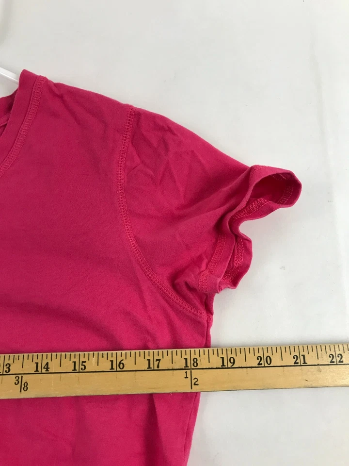 Camiseta Danskin Para Mujer Talla Mediana Rosa Sólido Cuello en V Ropa Activa Manga Corta Foto 3 de 4