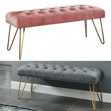 Long Seat Bench Dining Chairs Soft Velvet Padded Golden Steel Legs Lounge Stool