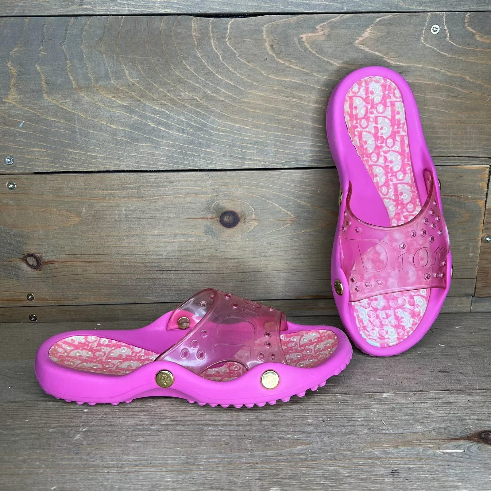 Sandales à glissière vintage Dior Trotter monogramme année 2000 caoutchouc rose EU taille 40 US 8,5