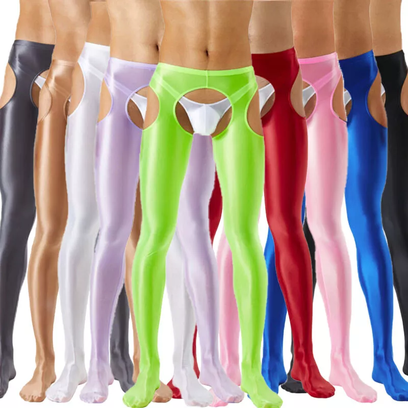 Mens Glossy Cutout Crotchless Pantyhose Slim Tights Stockings Pants  Underwear