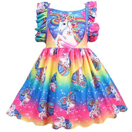 Unicorn Toddler Kids Casual Tutu Dresses Girls Princess Holiday Party Sundress - Picture 6 of 13