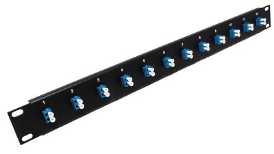 12 Port LC Fiber Patch Panel Singlemode Blue Couplers Loaded 1u 19''
