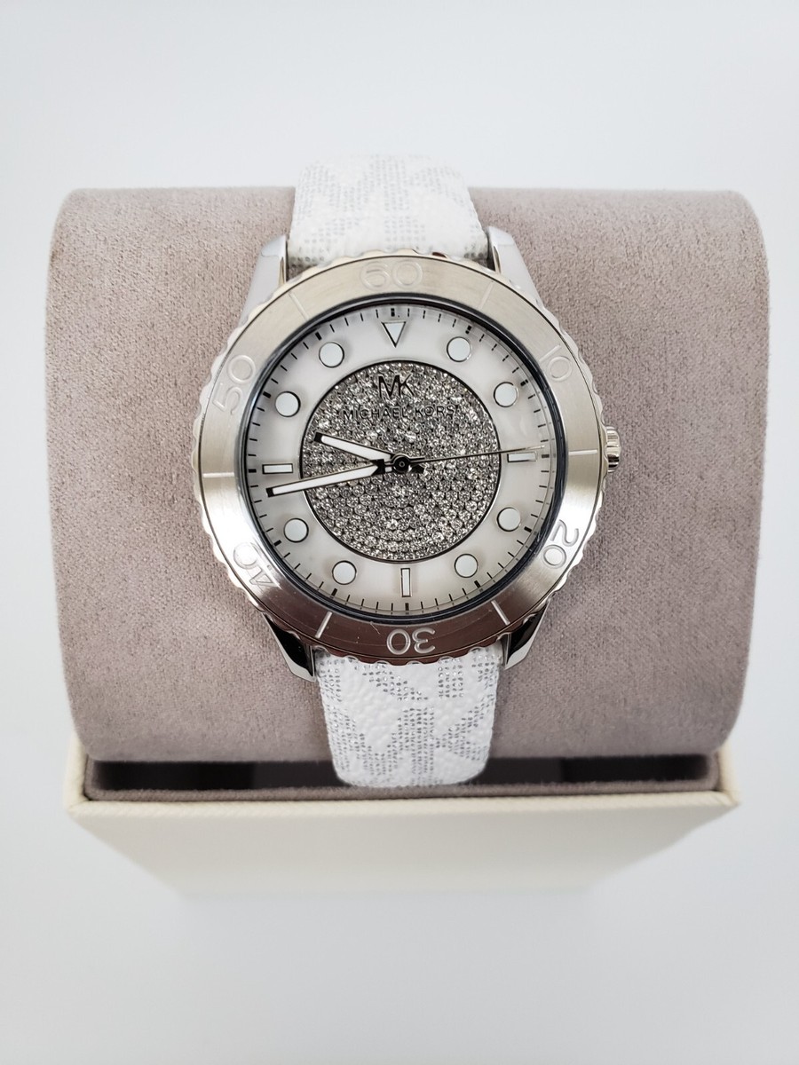 Michael Kors Runway Ladies White Metallic Tone Oversized 40 mm 
