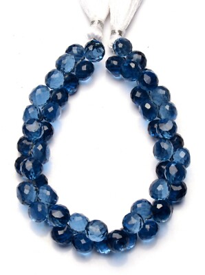 London Blue Topaz Color Hydro Quartz Faceted 8mm Size Onion Shape Briolettes 7''