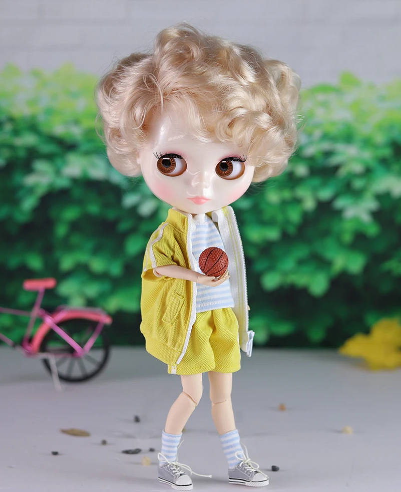 Neo Blythe Doll with Shiny Face White Skin and Short Blonde Hair Collector Toy Gift