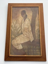 MID CENTURY ASIAN PORTRAIT Keng Seng Choo SIGNED WOMAN MODERNISM MALAYSIA 1960'S