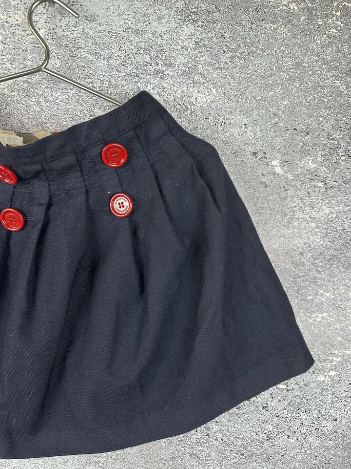 Burberry Girls Pleated A-Line Skirt Wool Blend Navy Blue, Red Buttons 152cm, 12Y — 第 3/4 张图片