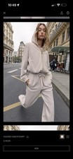ZARA Women's Beige Hooded Sweatsuit Set Hoodie  Pants Size L Knit Casual