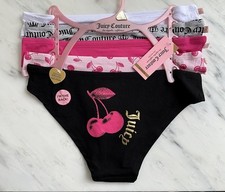 JUICY COUTURE 5 Pack Women's XL Cotton Blend Panties White Black Pink Grey New