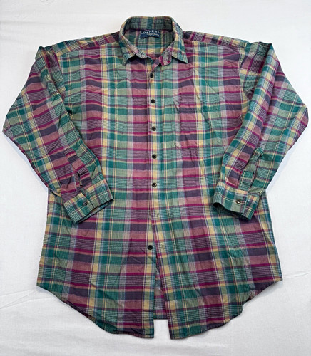 Saint James, Vintage Loafers Reed St James Plaid Shirt Mens L XL 90s Purple Green Button Up