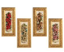 Wall plaque Capodimonte Porcelain Flowers Seasons Vertical Relief 3D