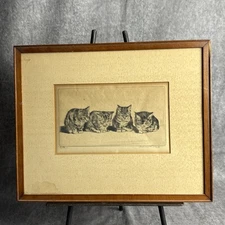 Diana Thorne (1894-1965) Kittens Etching Framed 14” x 11 1/2” Signed
