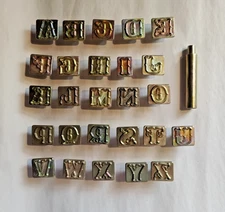 Vintage CRAFTOOL 3/4" x 7/8" Alphabet A-Z Stamp Set w/handle For Leather Craft