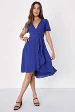 Lulu’s Rise To The Occasion Royal Blue Midi Wrap Dress Size XL