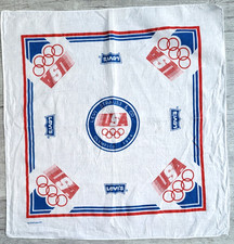 NOS Vintage Levis Olympic Red/White Blue 1984 Cotton Square Bandana 20"X 20"
