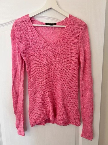 Tommy Bahama, Tommy Bahama Women S Pink Open Knit Crochet Linen Cotton Sweater Top Pullover