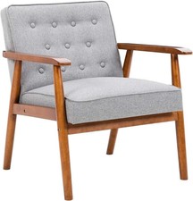 – Leisure Chair Solid Wood Armrest Accent Chair, Fabric Upholstered Wooden Loung