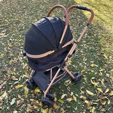 3-in-1 Convertible Pet Stroller Carrier Car Seat Black Gold Frame Travel Buggy
