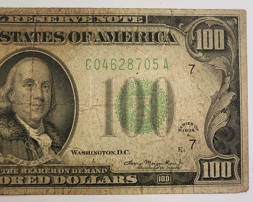 1934-A Federal Reserve $100 Currency Note - Good - Picture 3 of 6